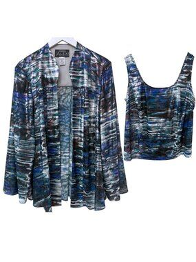 Alex Evenings Jacket and Tank Top Womens Plus Size 2X Blue Silver Evening Set
